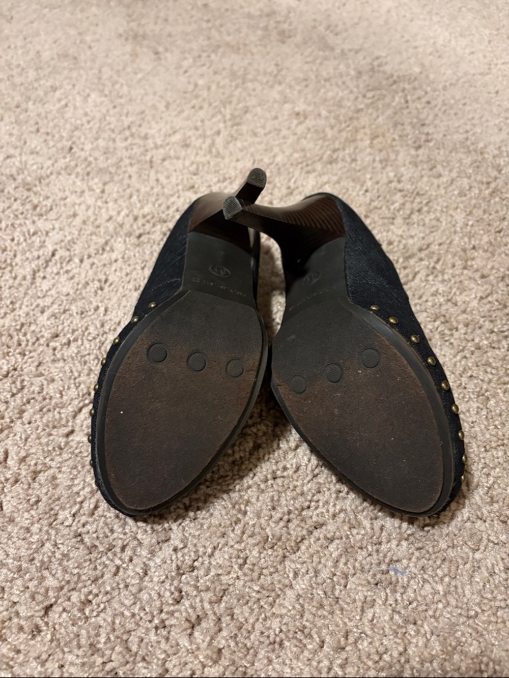 Massimo Jean Blue Studded Round-Toe Heels - Picture 3 of 7